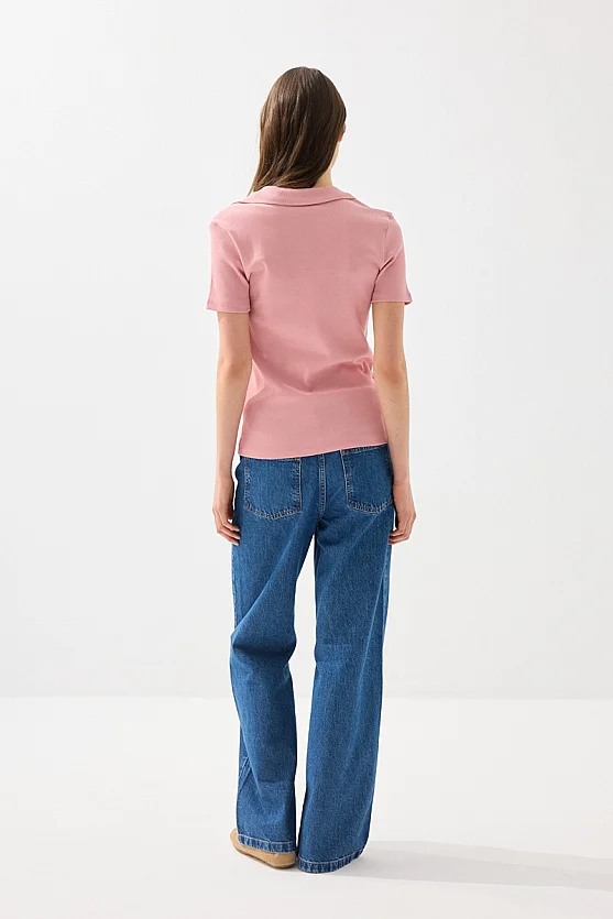 Polo Yaka Kaşkorse Tshirt - Pembe - 5