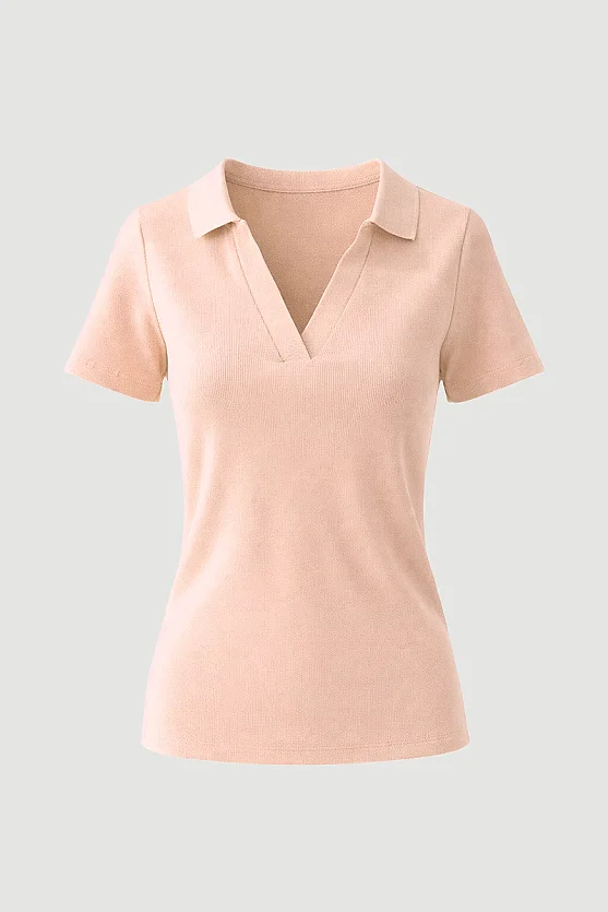 Polo Yaka Kaşkorse Tshirt - Pudra - 6