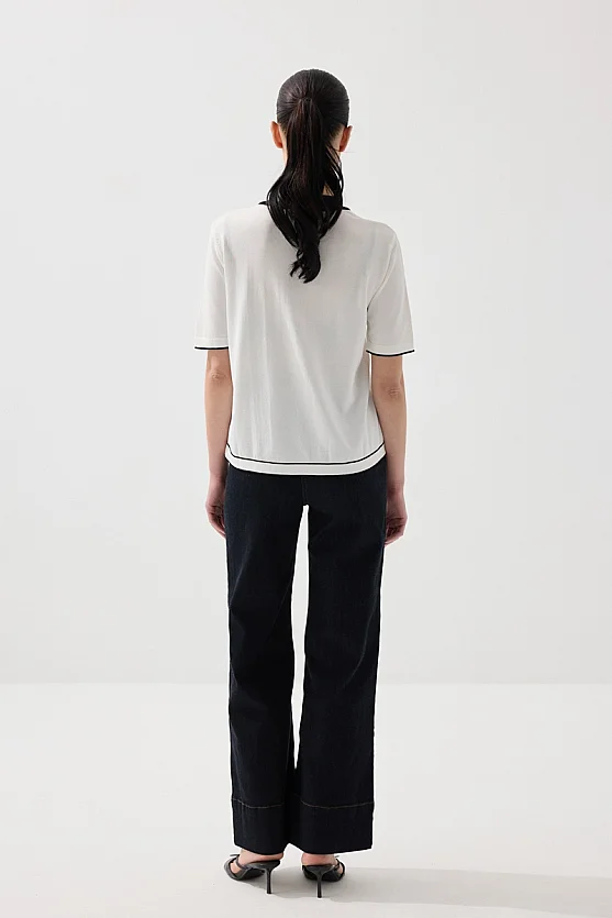 Polo Yaka Merserize Triko Bluz - Beyaz - 6