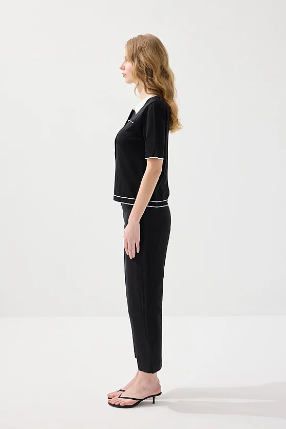 Polo Yaka Merserize Triko Bluz - Siyah - 4