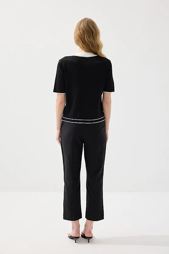 Polo Yaka Merserize Triko Bluz - Siyah - Gusto