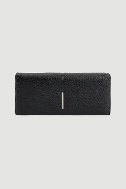 Portfolio Wallet with Metal Detail - Black Black