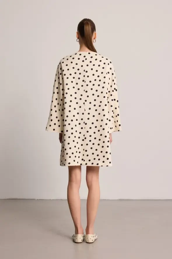 Puanlı Saten Kaftan - Ekru - 4