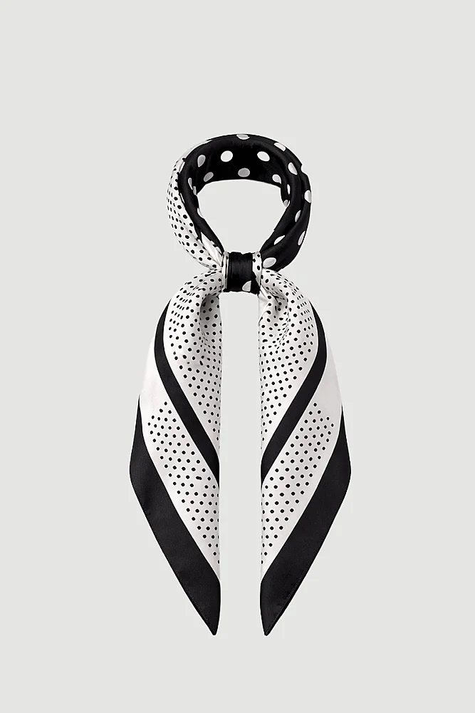 Puantiyeli Büyük Fular - Siyah Siyah