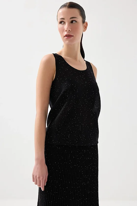 Pul Detaylı Triko Atlet - Siyah - Gusto