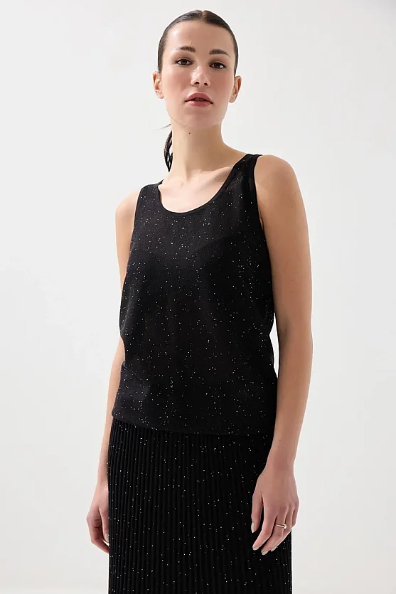 Pul Detaylı Triko Atlet - Siyah - Gusto