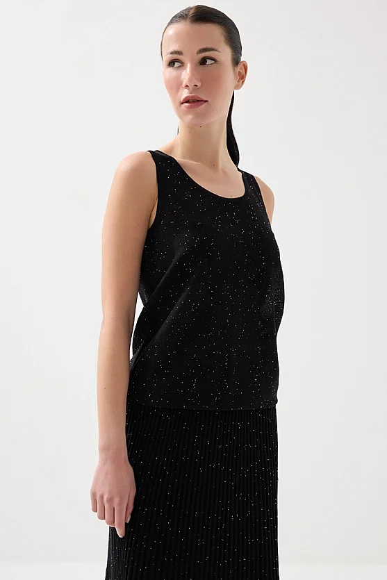 Pul Detaylı Triko Atlet - Siyah - Gusto