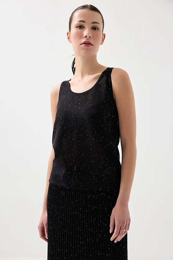 Pul Detaylı Triko Atlet - Siyah - Gusto