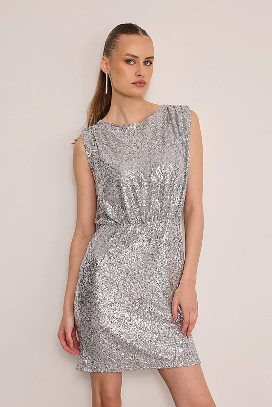 Pul Payet Mini Elbise - Gri - Gusto