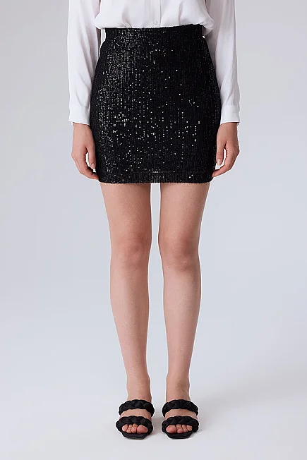 Pul Payet Mini Etek - Siyah - Gusto