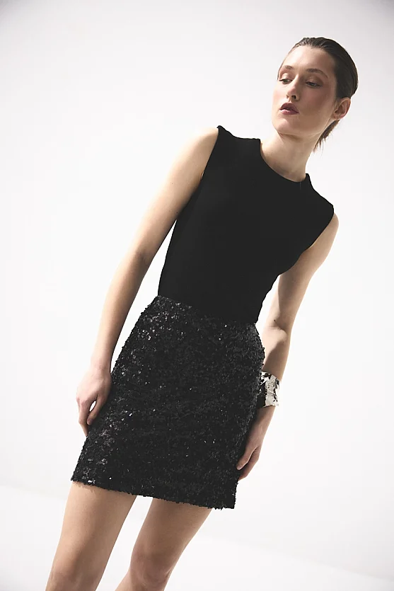 Pul Payet Premıum Abiye Mini Etek - Siyah - 5