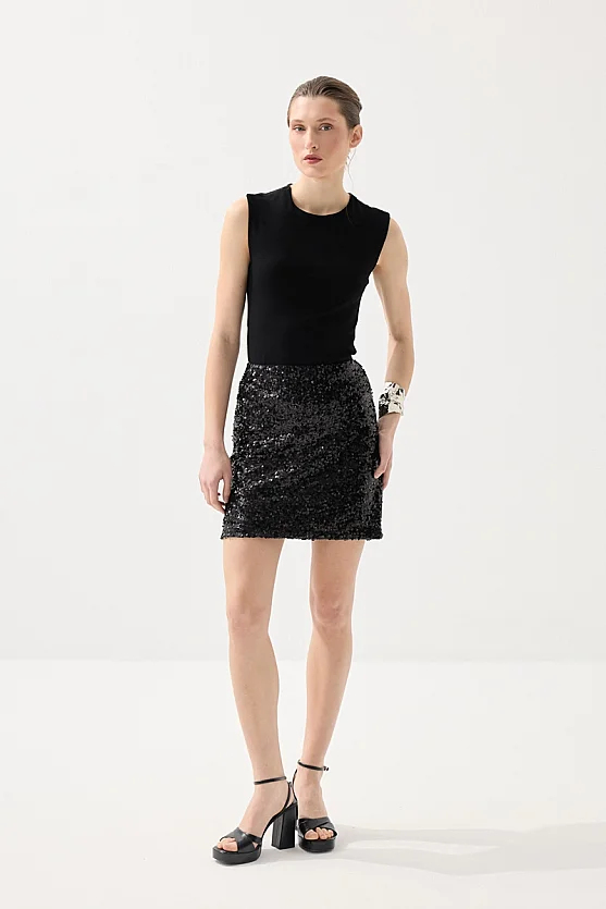 Pul Payet Premıum Abiye Mini Etek - Siyah - 7