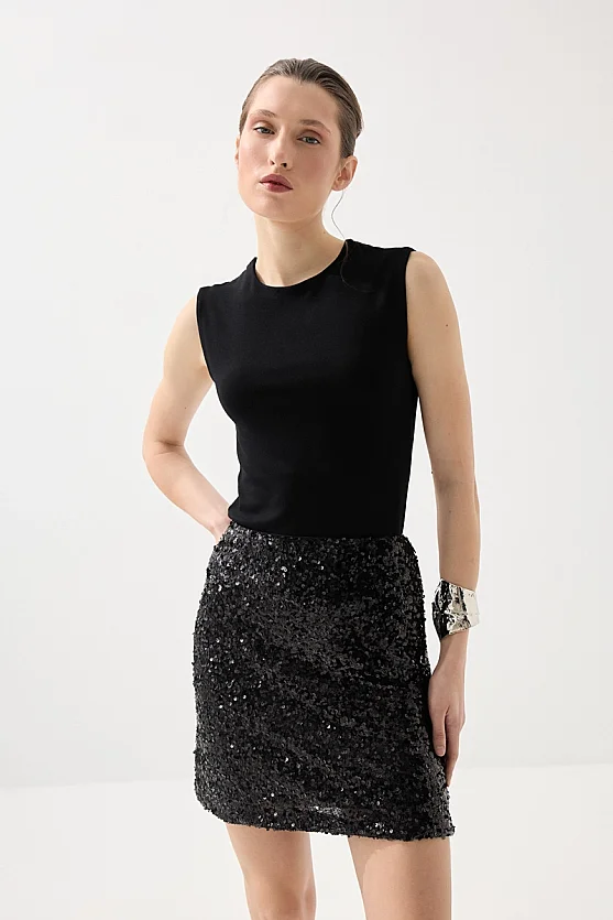 Pul Payet Premıum Abiye Mini Etek - Siyah - 11