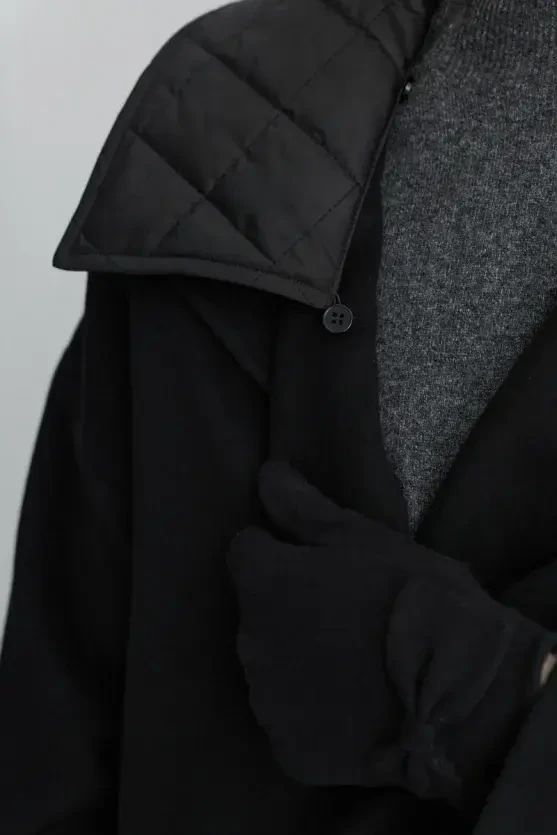 Quilted Collar Wool Coat - Black - Gusto