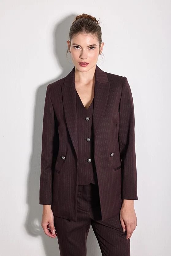 Rahat Kesim Çizgili Blazer Ceket - Bordo - 1