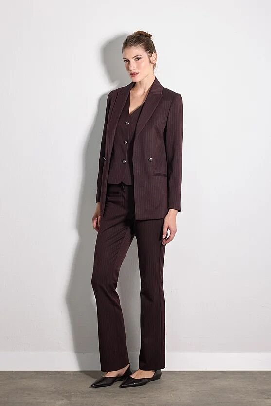 Rahat Kesim Çizgili Blazer Ceket - Bordo - 5