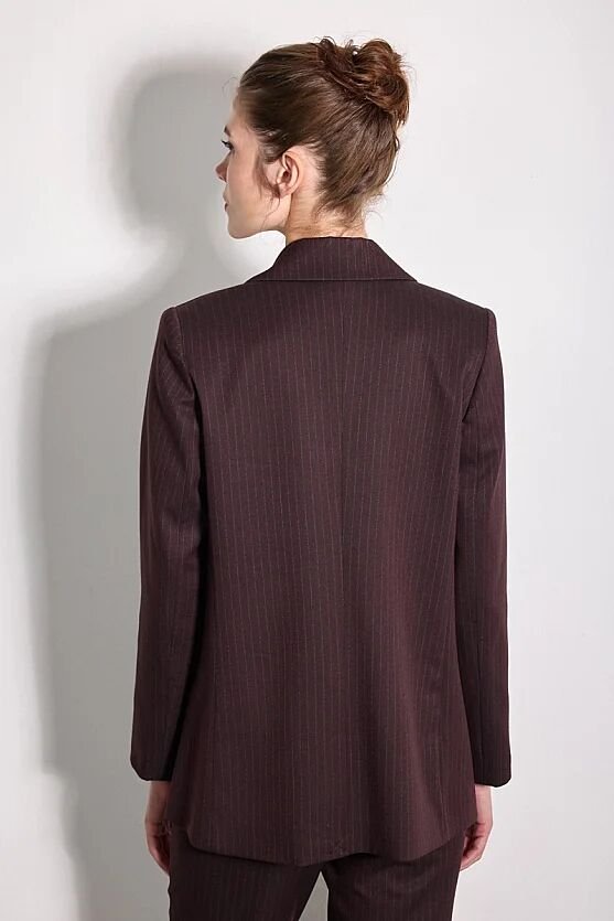 Rahat Kesim Çizgili Blazer Ceket - Bordo - Gusto