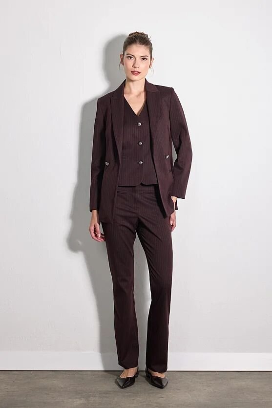 Rahat Kesim Çizgili Blazer Ceket - Bordo - Gusto