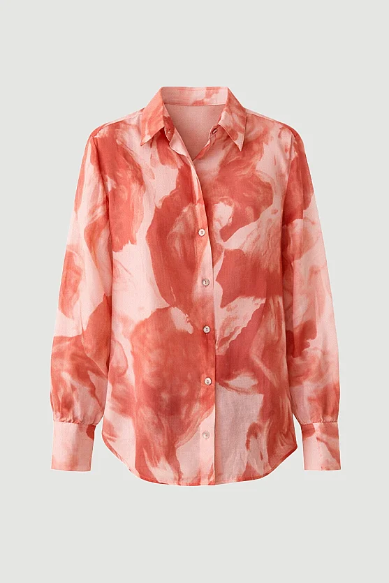 Rahat Kesim Desenli Tencel Gömlek - Pembe - 7