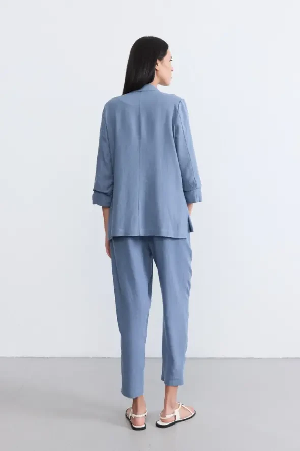 Rahat Kesim Keten Ceket - Mavi - Gusto