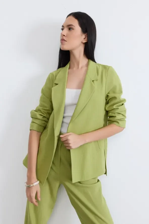 Rahat Kesim Keten Ceket - Yeşil - Gusto