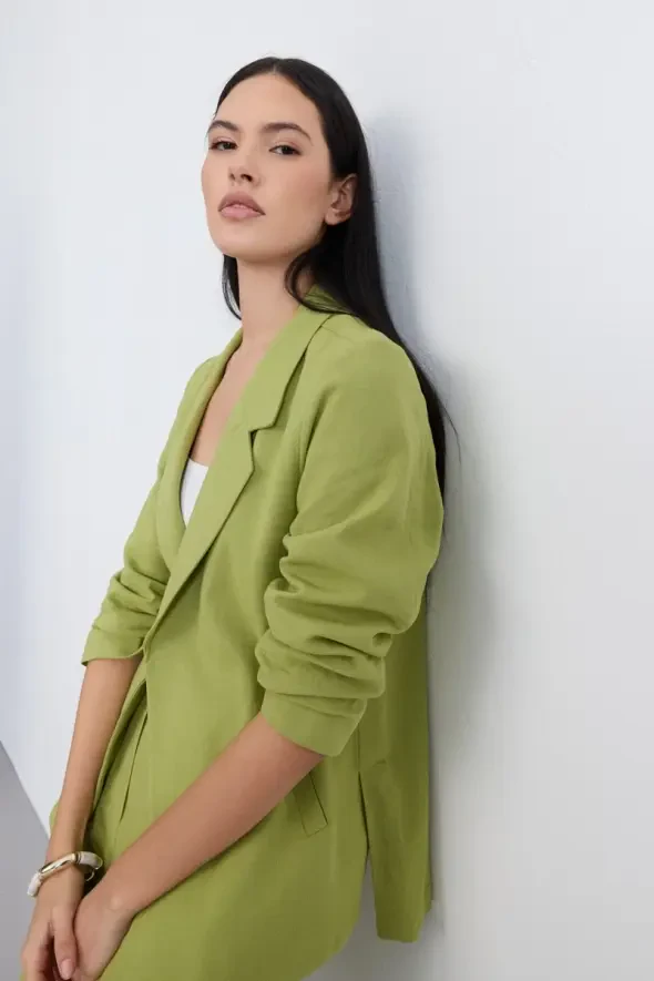 Rahat Kesim Keten Ceket - Yeşil - Gusto