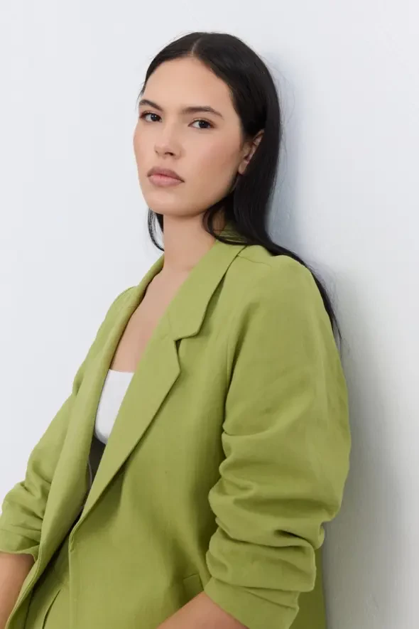 Rahat Kesim Keten Ceket - Yeşil - Gusto