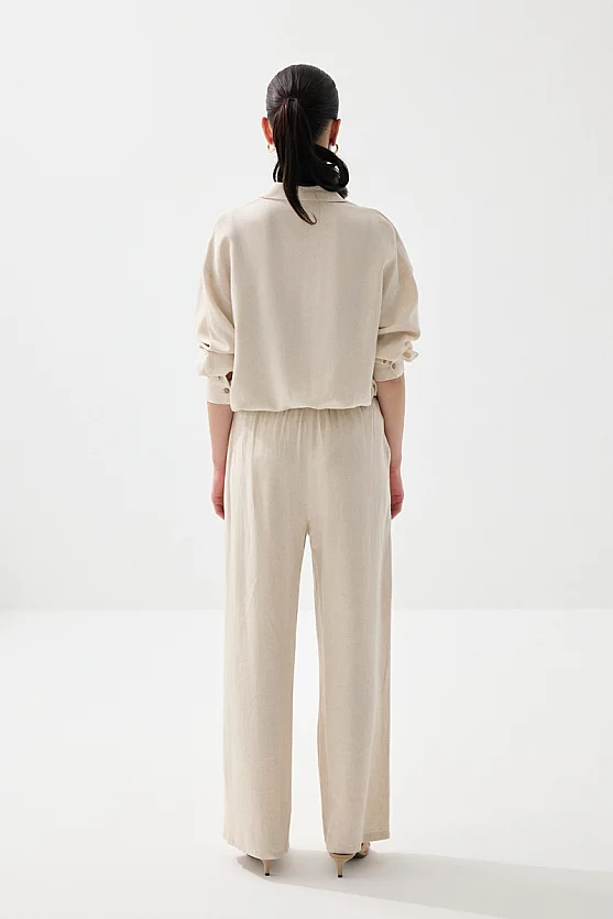 Rahat Kesim Keten Gömlek - Bej - 7