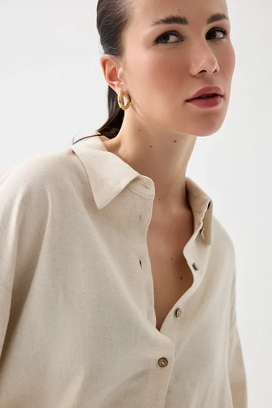 Rahat Kesim Keten Gömlek - Bej - Gusto