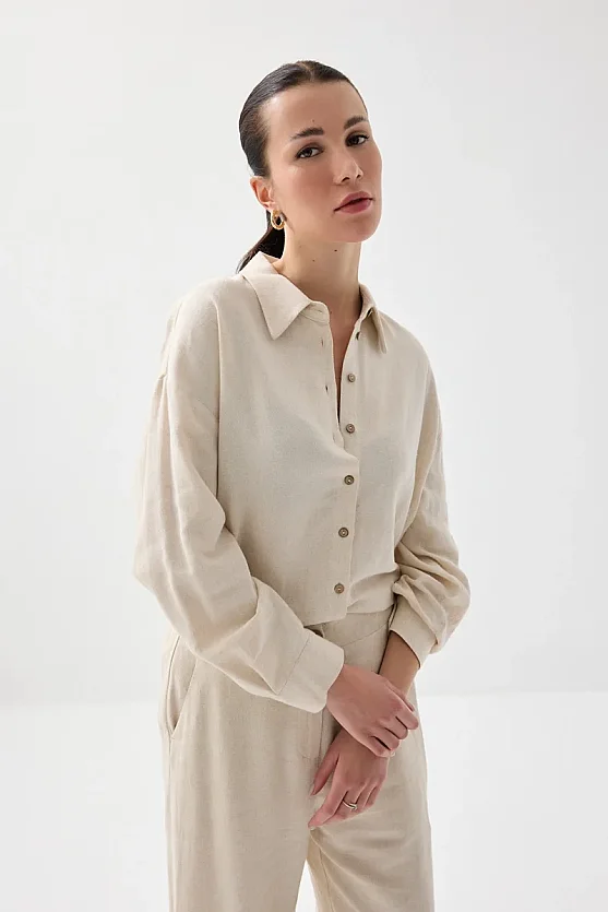 Rahat Kesim Keten Gömlek - Bej - Gusto