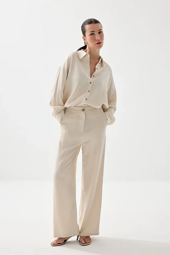 Rahat Kesim Keten Gömlek - Bej - Gusto