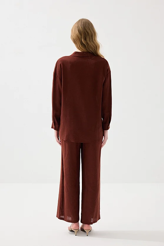 Rahat Kesim Keten Gömlek - Kiremit - 8