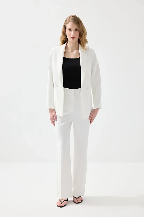 Rahat Kesim Krep Blazer Ceket - Beyaz - Gusto