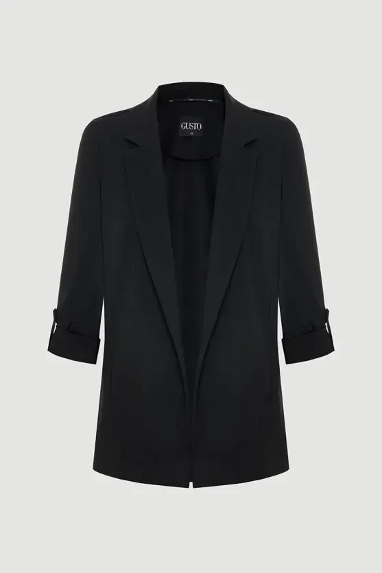 Rahat Kesim Sim Çizgili Ceket - Siyah - 1