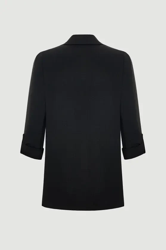 Rahat Kesim Sim Çizgili Ceket - Siyah - 2