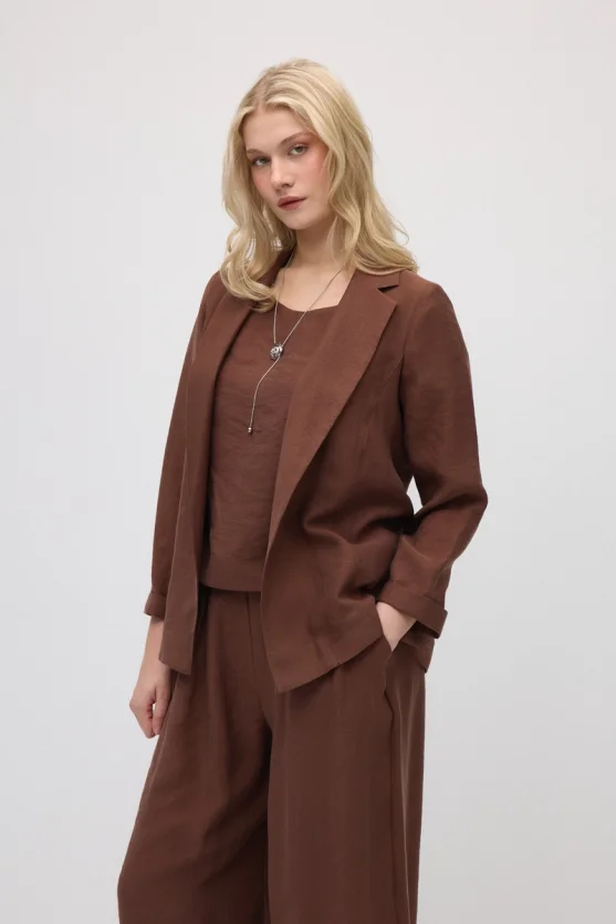 Rahat Kesim Tencel Ceket - Kahverengi - 1