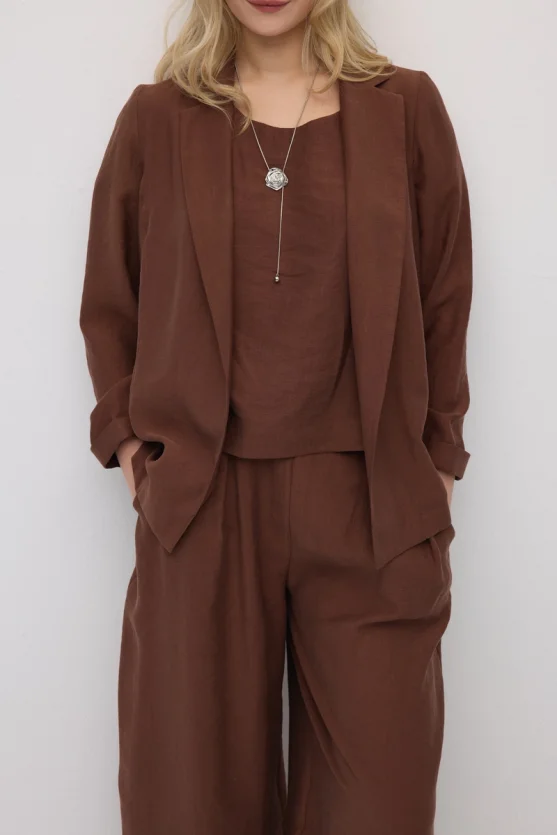 Rahat Kesim Tencel Ceket - Kahverengi - 3