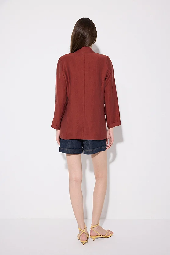 Rahat Kesim Tencel Ceket - Kiremit - 6