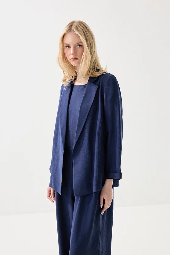 Rahat Kesim Tencel Ceket - Lacivert - Gusto