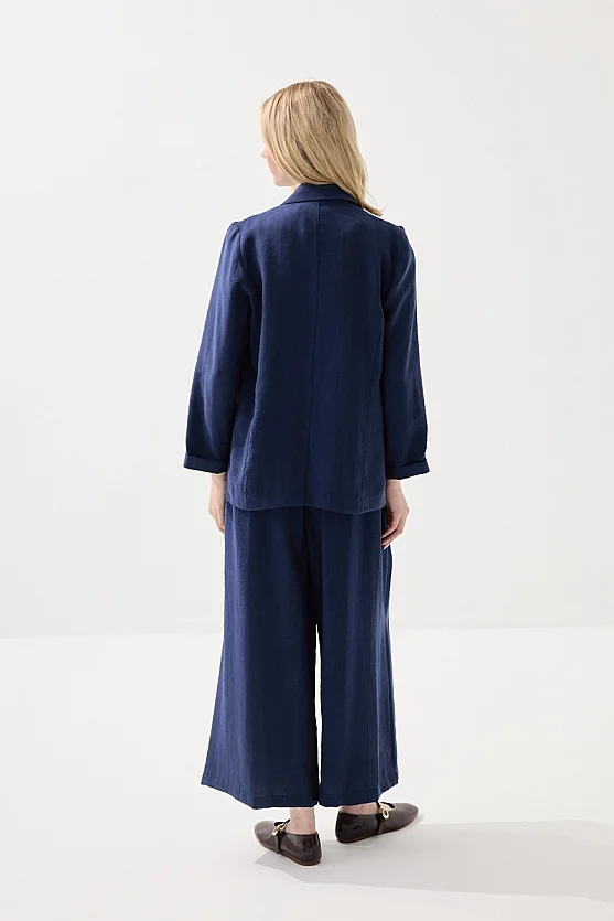 Rahat Kesim Tencel Ceket - Lacivert - 6