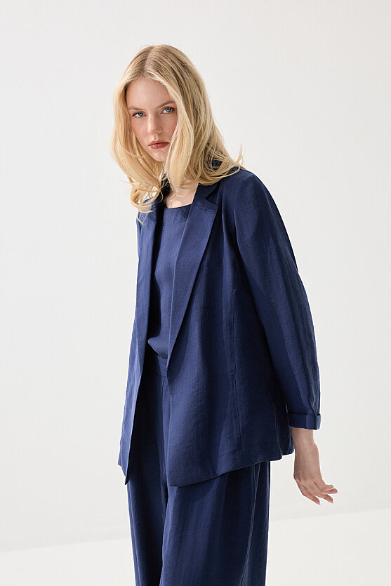 Rahat Kesim Tencel Ceket - Lacivert - 2