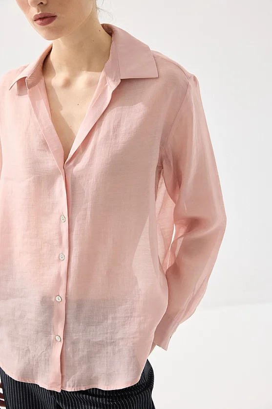 Rahat Kesim Tencel Gömlek - Pembe - Gusto