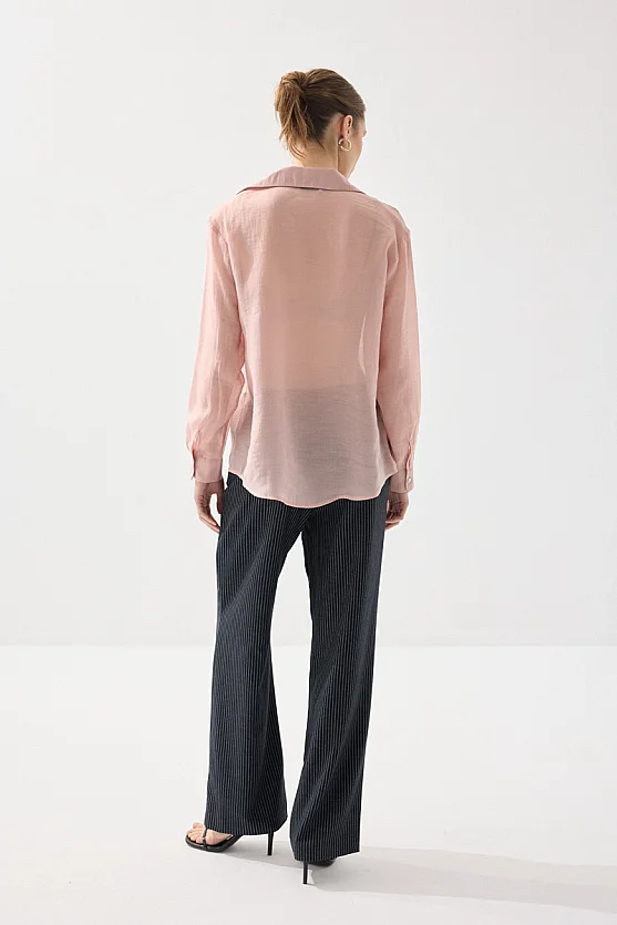 Rahat Kesim Tencel Gömlek - Pembe - Gusto