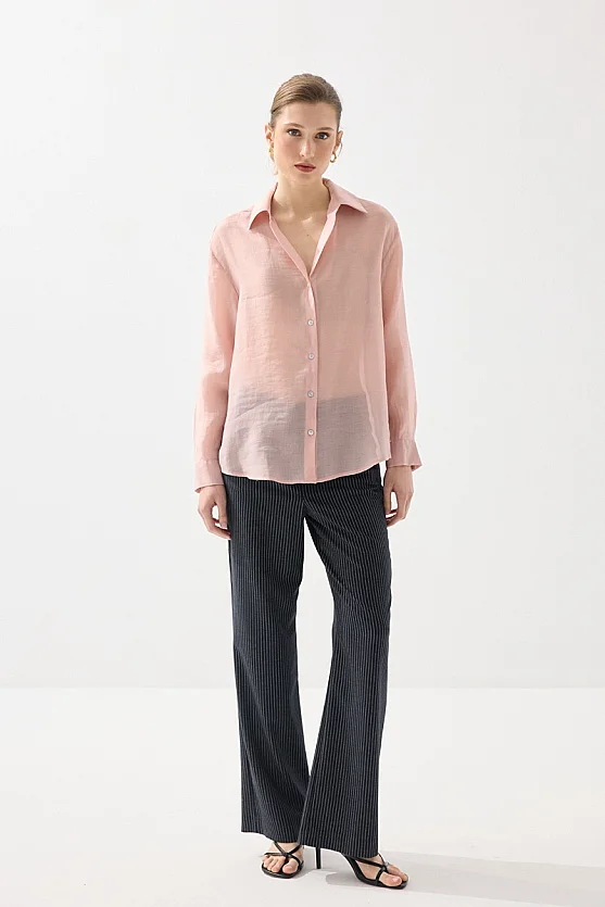 Rahat Kesim Tencel Gömlek - Pembe - 2