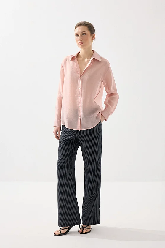 Rahat Kesim Tencel Gömlek - Pembe - 3