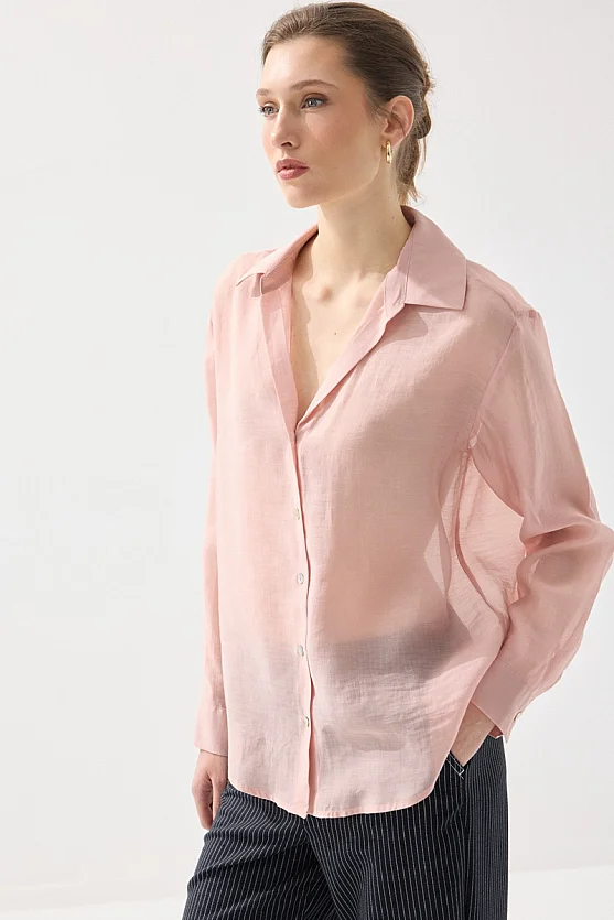 Rahat Kesim Tencel Gömlek - Pembe - 5