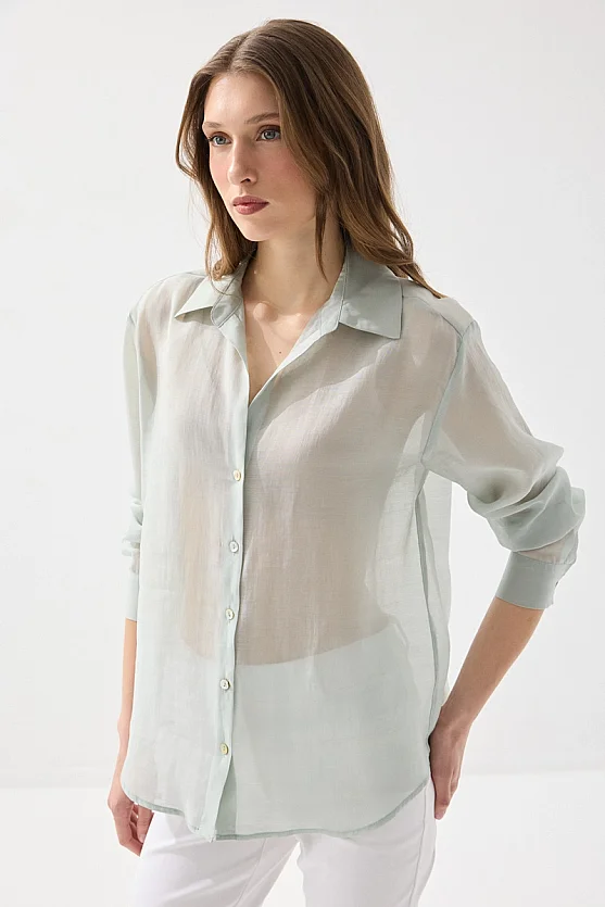 Rahat Kesim Tencel Gömlek - Yeşil - Gusto