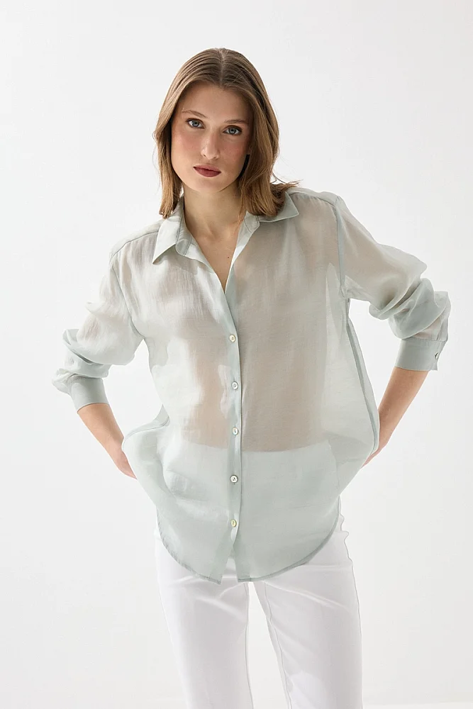 Rahat Kesim Tencel Gömlek - Yeşil Yeşil