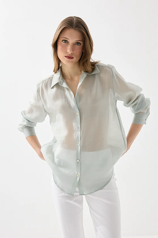 Rahat Kesim Tencel Gömlek - Yeşil - 1