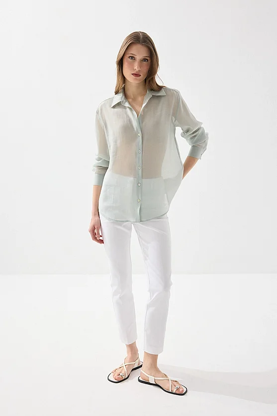 Rahat Kesim Tencel Gömlek - Yeşil - Gusto